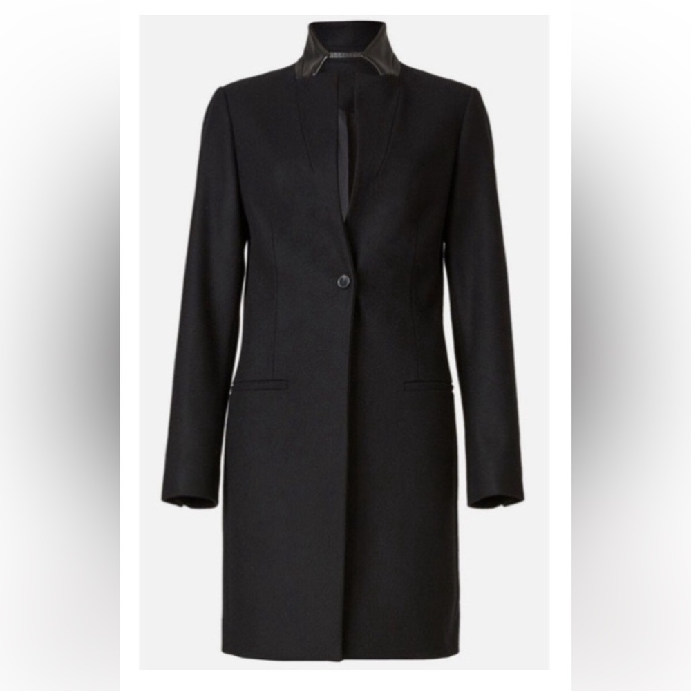 Allsaints 2 Leni Coat Leather Lapel Black Tailored Overcoat | Color: Black